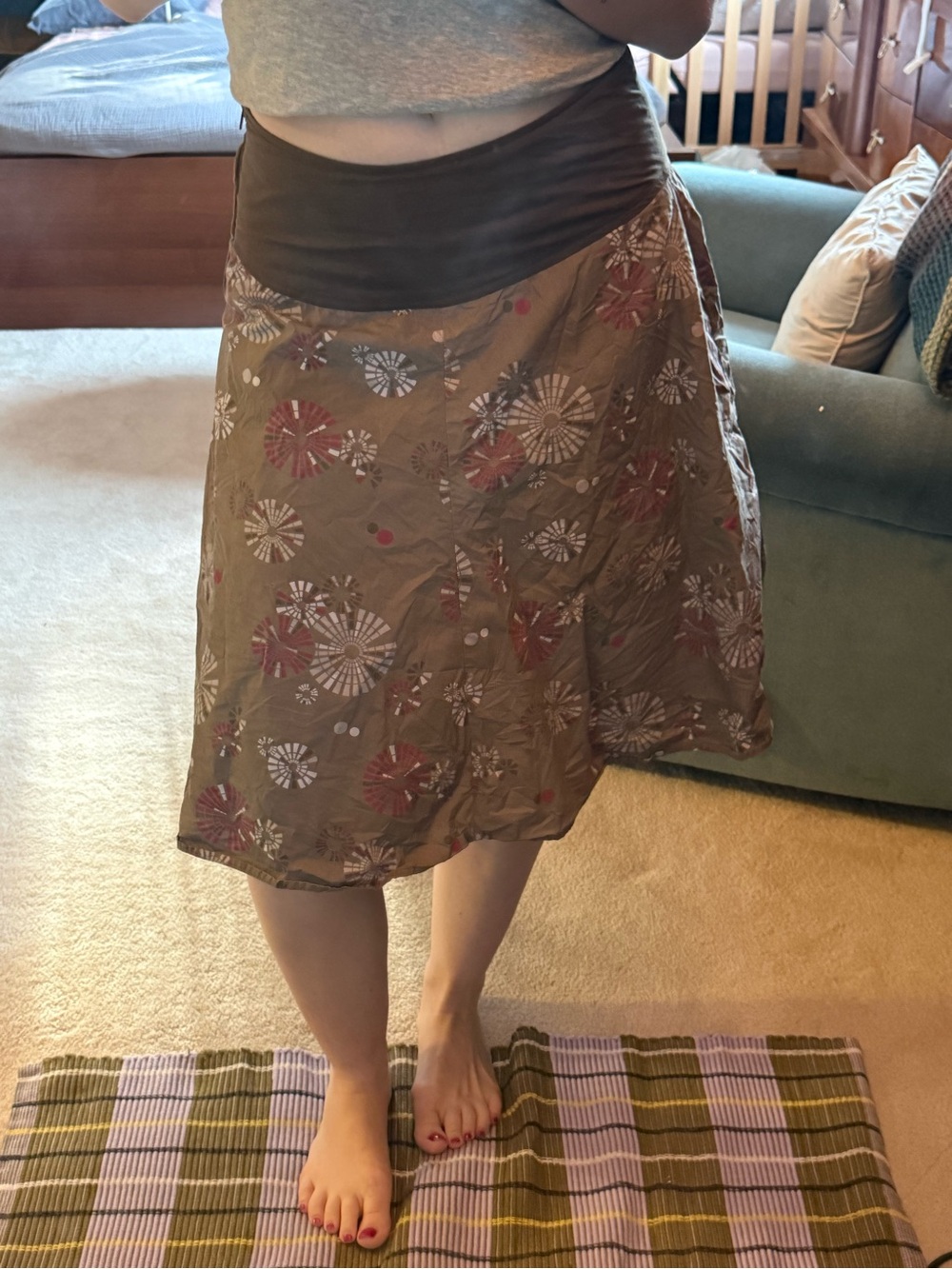 RW&CO. Brown Floral A-Line Skirt with pink and cream accents